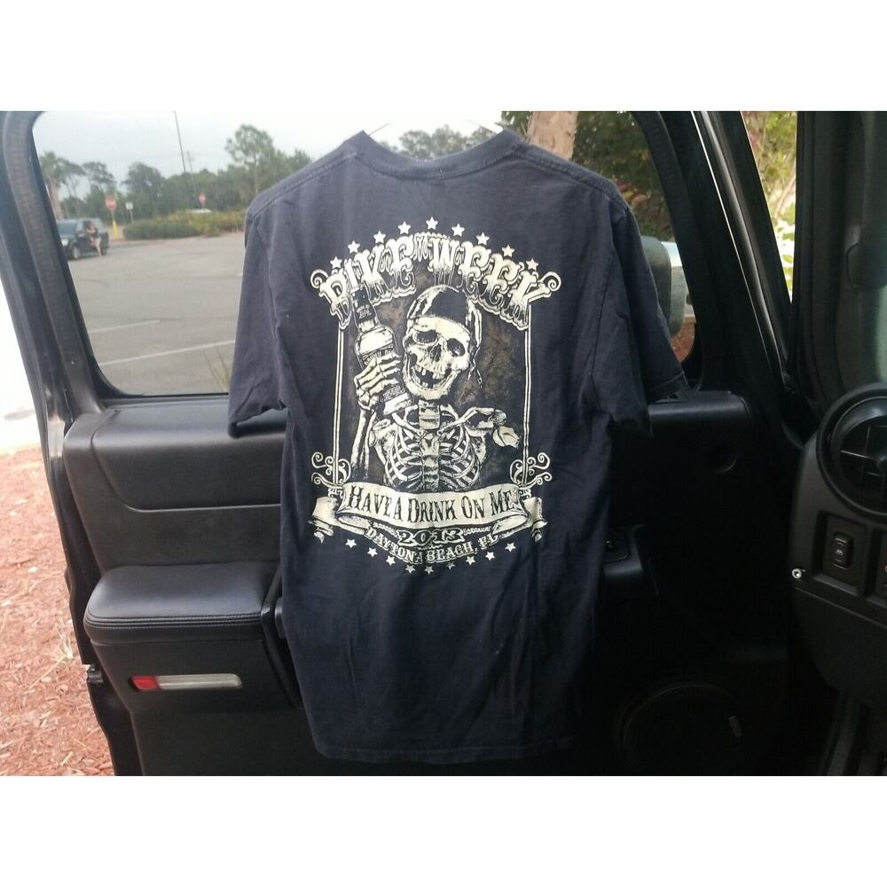 Daytona Beach Bike Week Black T-Shirt - 2013 - Pirate‎ Men's Medium Skeleton